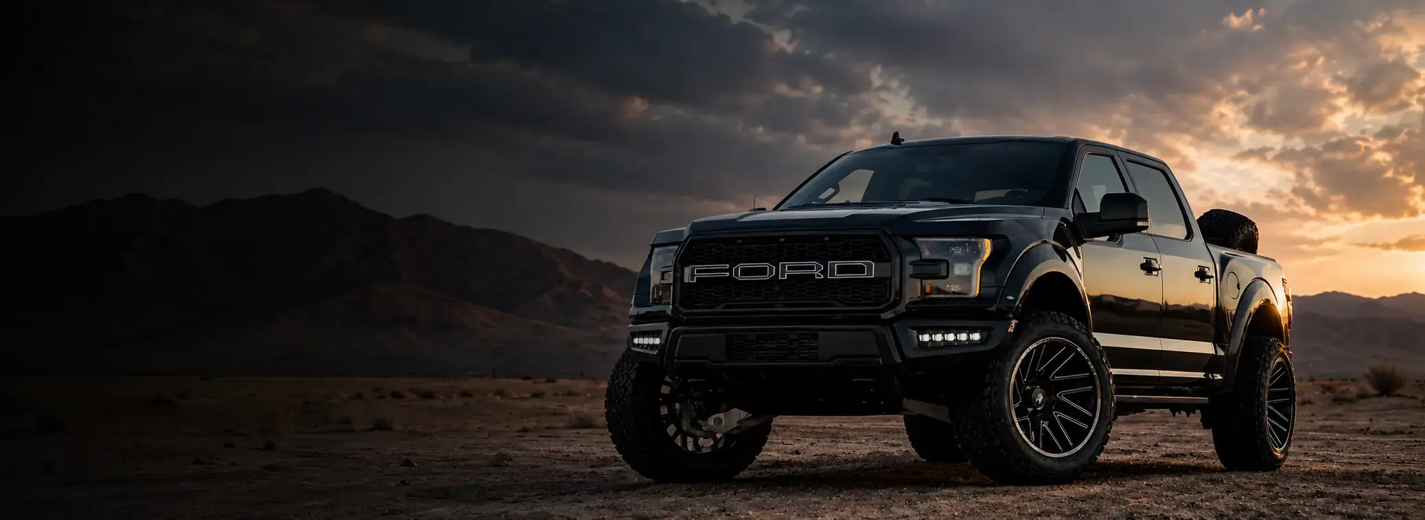 Off-road wheels mounted on a vehicle
